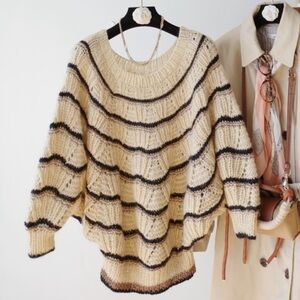 Cozy‎ Striped Cream and Black Sweater